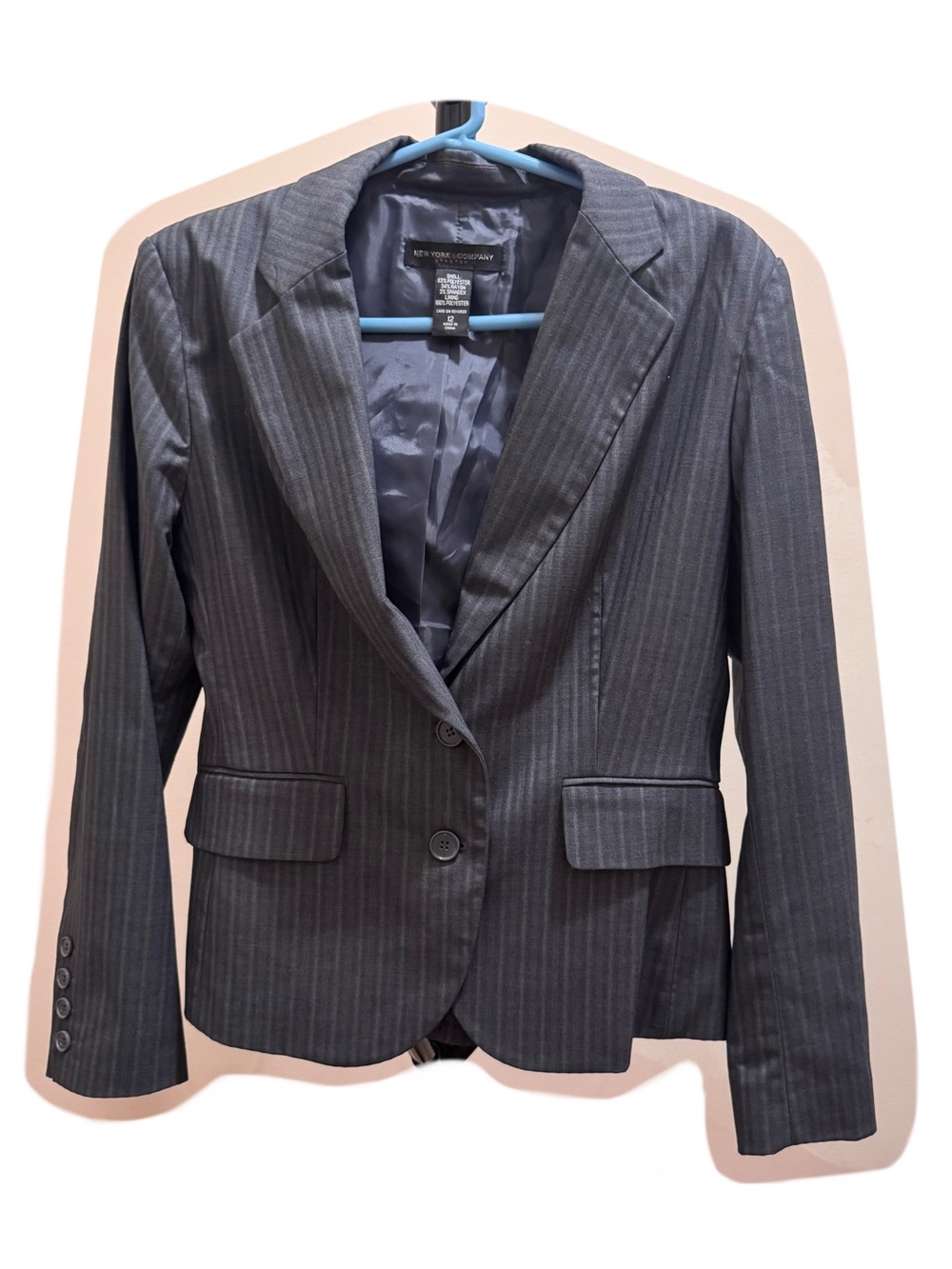 New York & Company Dark Blue Pinstripe Blazer